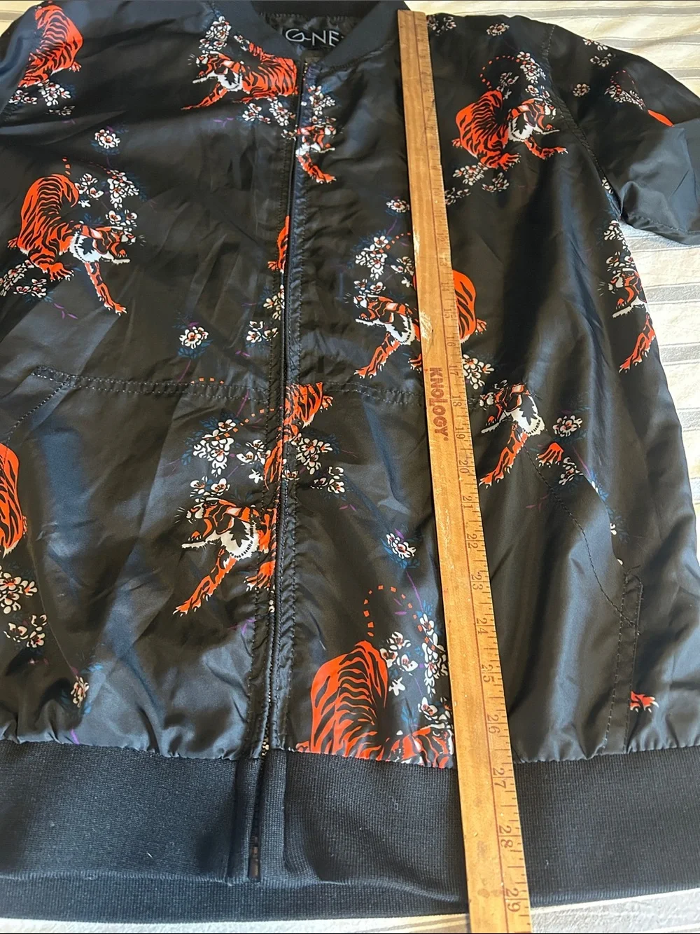 G-Net Black & Orange Tiger Floral Print Bomber Jacket Unisex Large - Extra Large